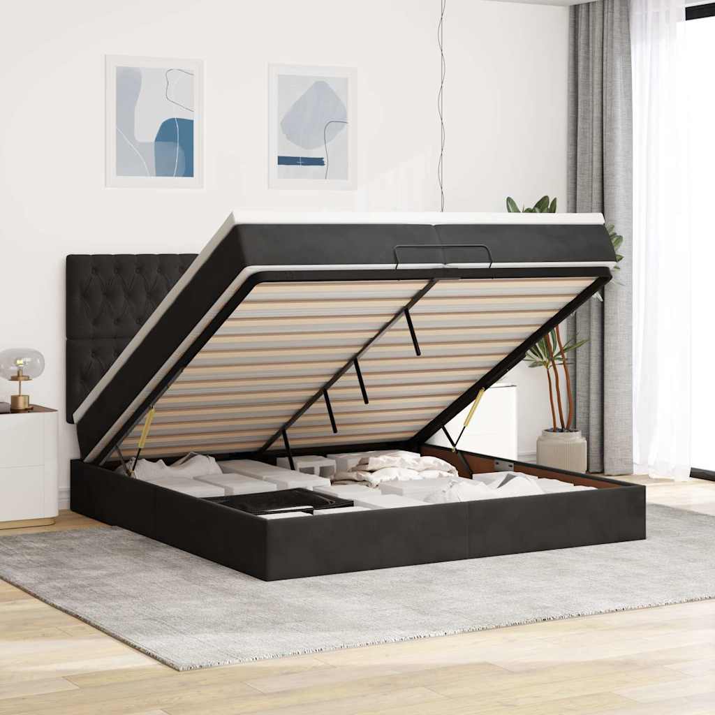 Οθωμανικό κρεβάτι με στρώματα Μαύρο 200x200cm Velvet