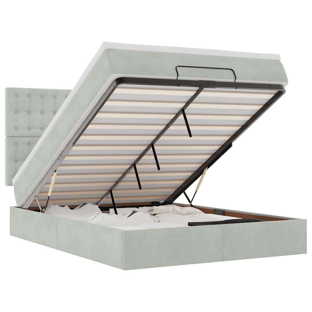 Οθωμανικό κρεβάτι με στρώματα ανοιχτό γκρι 140x190cm Βελούδο - Pakobazaar