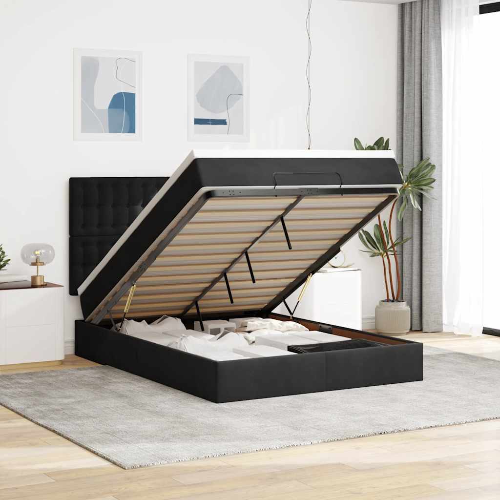 Οθωμανικό κρεβάτι με στρώματα Μαύρο 140x190cm Βελούδο - Pakobazaar