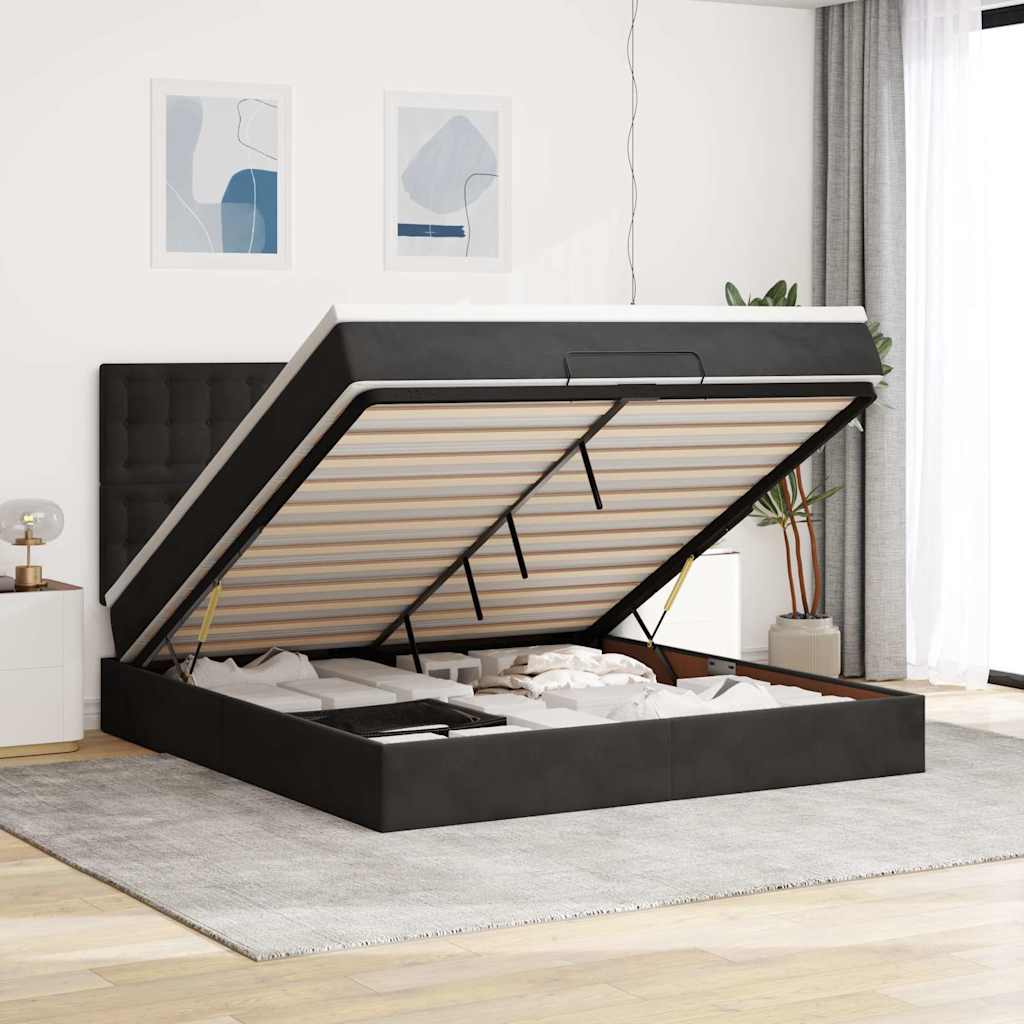 Οθωμανικό κρεβάτι με στρώματα Μαύρο 160x200cm Velvet