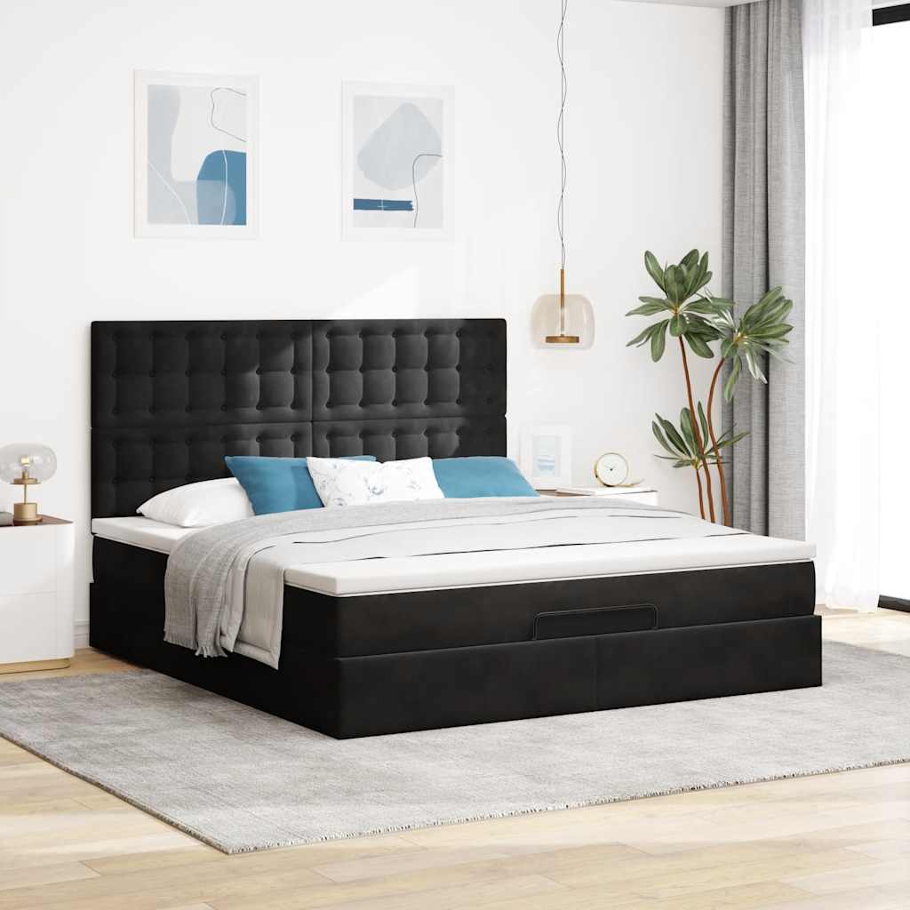Οθωμανικό κρεβάτι με στρώματα Μαύρο 180x200cm Velvet