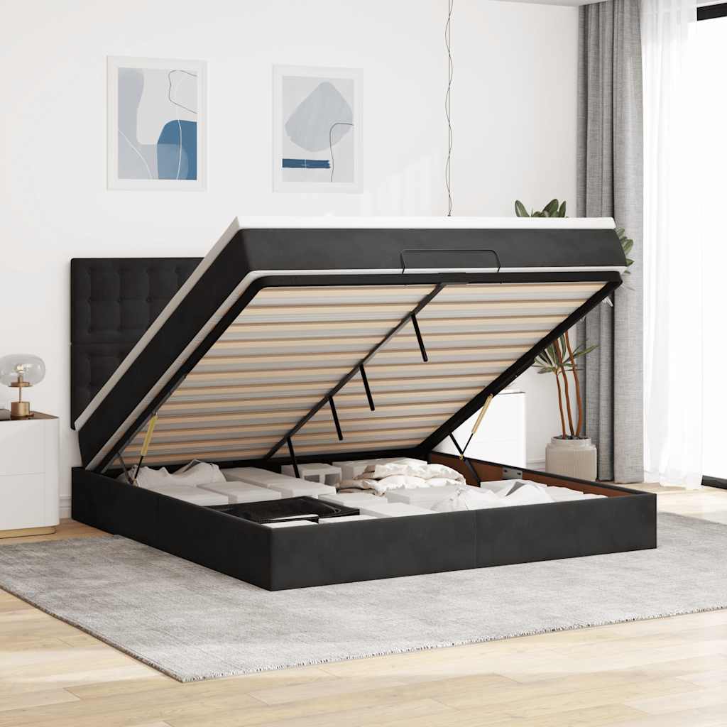 Οθωμανικό κρεβάτι με στρώματα Μαύρο 180x200cm Velvet