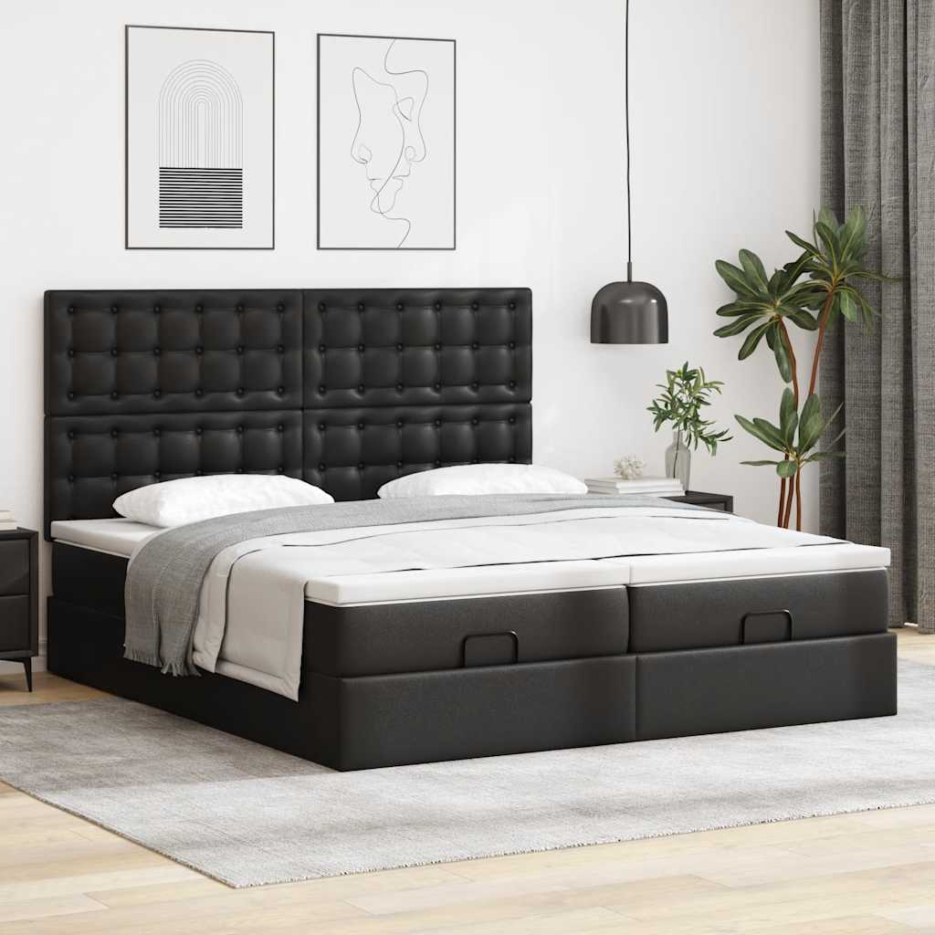 Οθωμανικό κρεβάτι με στρώματα Μαύρο 160x200cm Συνθετικό δέρμα