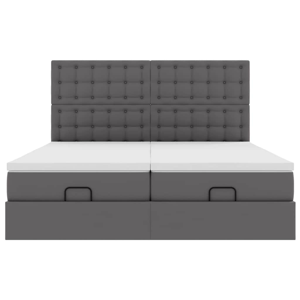 Οθωμανικό Κρεβάτι με Στρώματα Γκρι 180x200cm Faux Leather