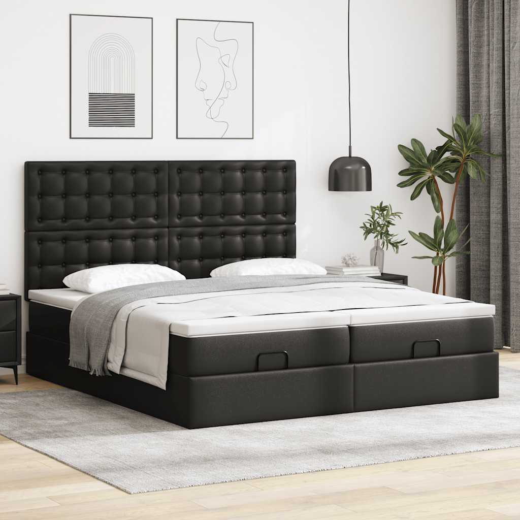 Οθωμανικό κρεβάτι με στρώματα Μαύρο 200x200cm Faux Leather - Pakobazaar