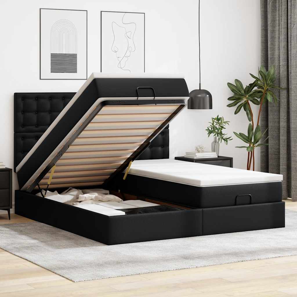 Οθωμανικό κρεβάτι με στρώματα Μαύρο 200x200cm Faux Leather - Pakobazaar