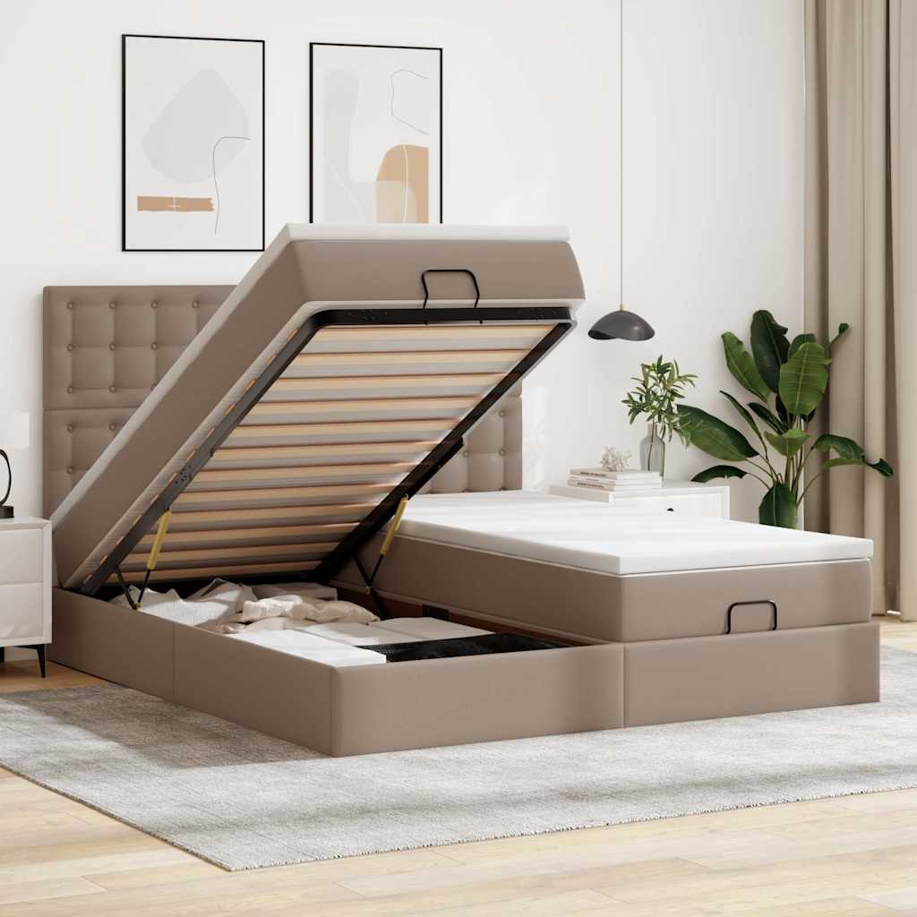 Οθωμανικό κρεβάτι με στρώματα Cappuccino 200x200cm Faux Leather - Pakobazaar