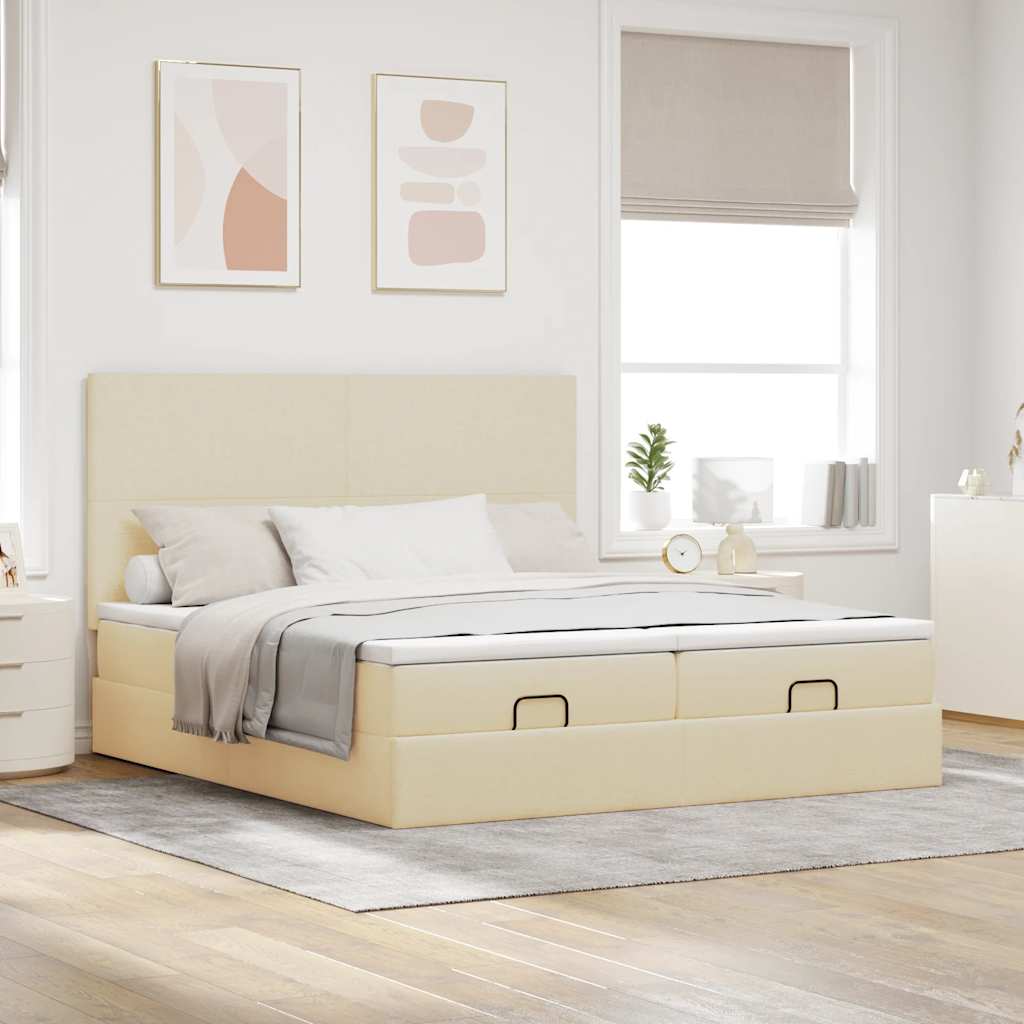 Οθωμανικό Κρεβάτι με Στρώματα Κρέμα 160x200cm Ύφασμα