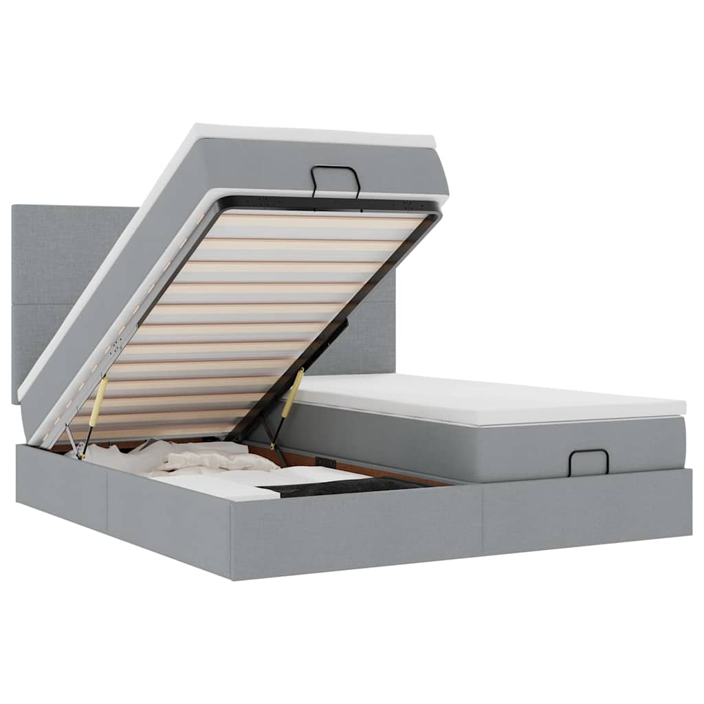 Οθωμανικό κρεβάτι με στρώματα ανοιχτό γκρι 200x200cm ύφασμα