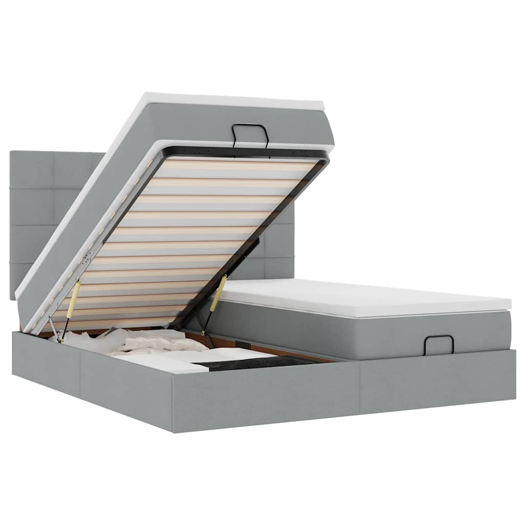 Οθωμανικό κρεβάτι με στρώματα ανοιχτό γκρι 160x200cm ύφασμα - Pakobazaar