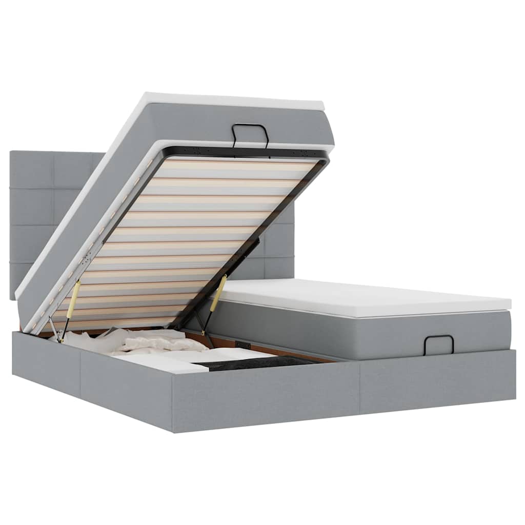 Οθωμανικό κρεβάτι με στρώματα ανοιχτό γκρι 180x200cm ύφασμα - Pakobazaar