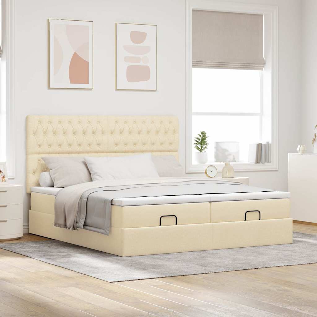Οθωμανικό Κρεβάτι με Στρώματα Κρέμα 160x200cm Ύφασμα