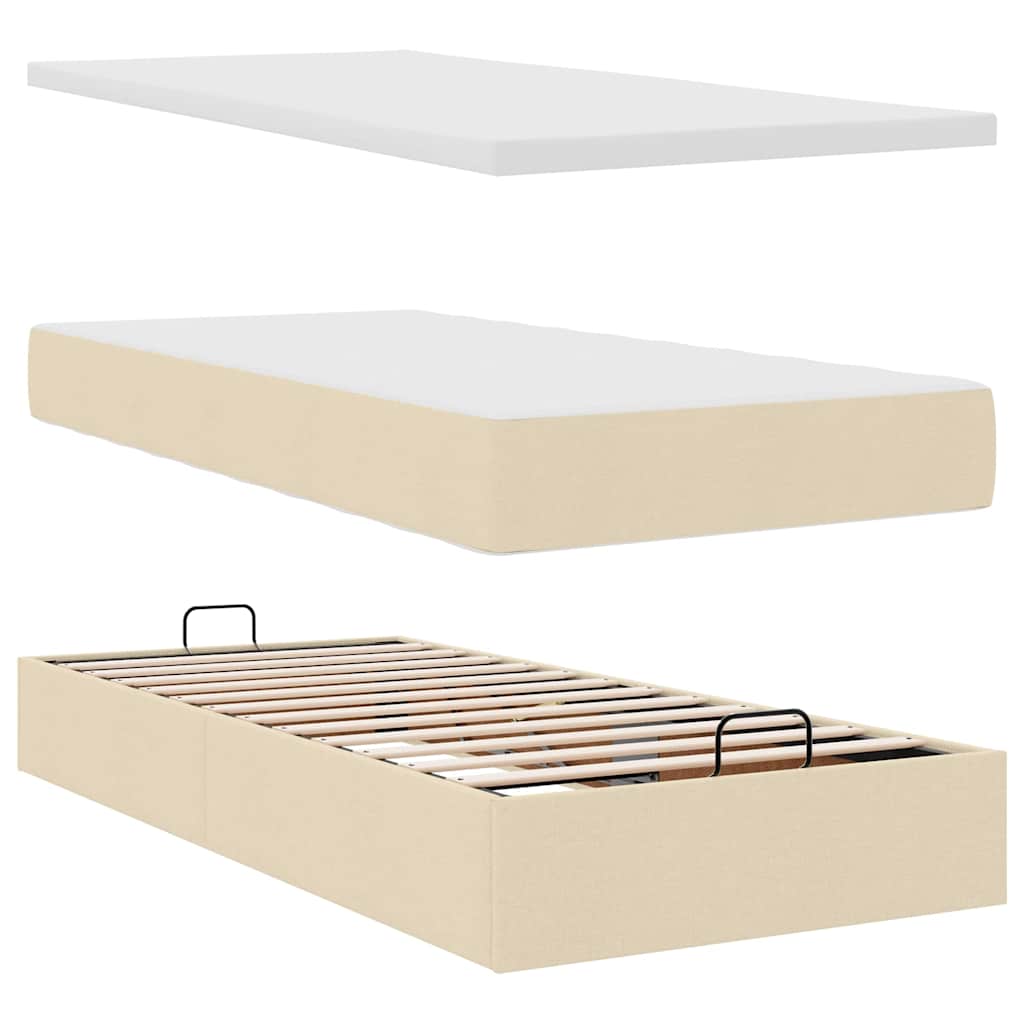 Οθωμανικό Κρεβάτι με Στρώματα Κρέμα 160x200cm Ύφασμα