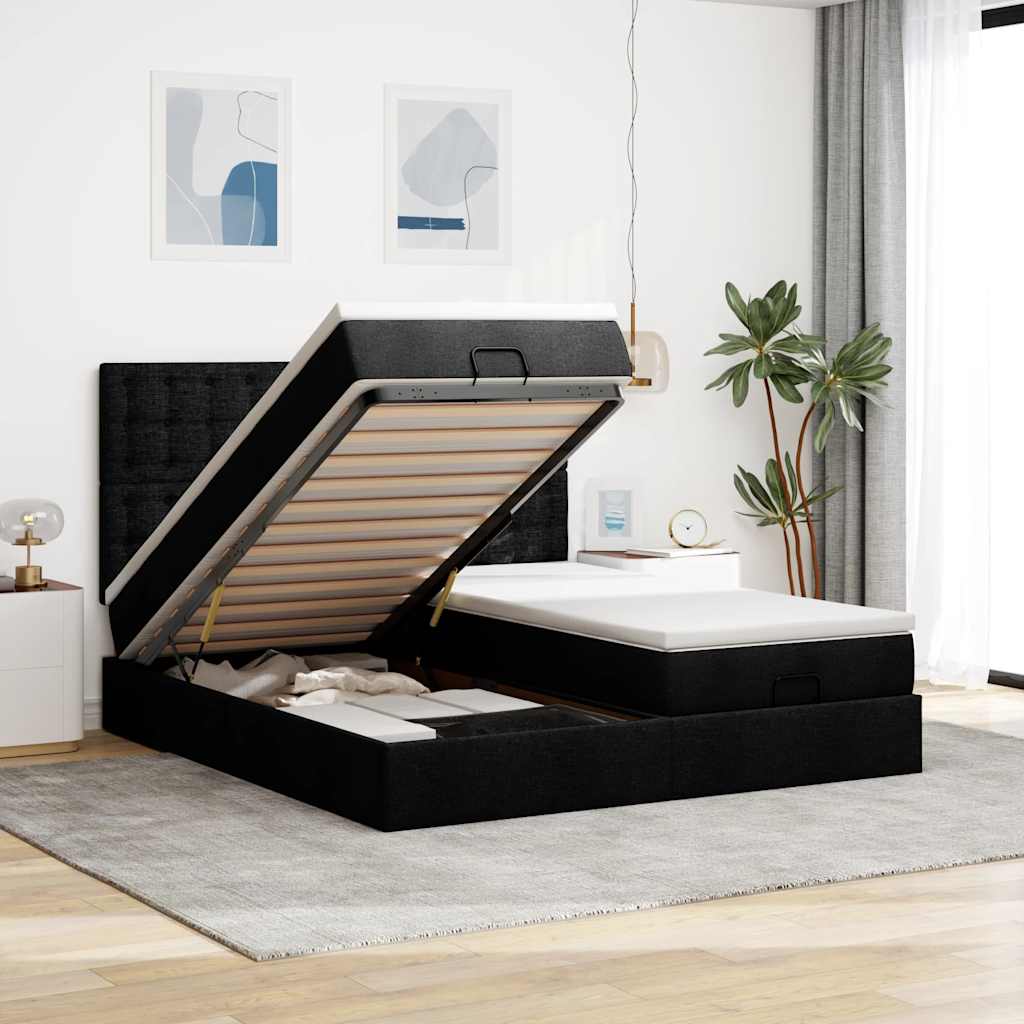 Οθωμανικό κρεβάτι με στρώματα Μαύρο 160x200cm Ύφασμα - Pakobazaar