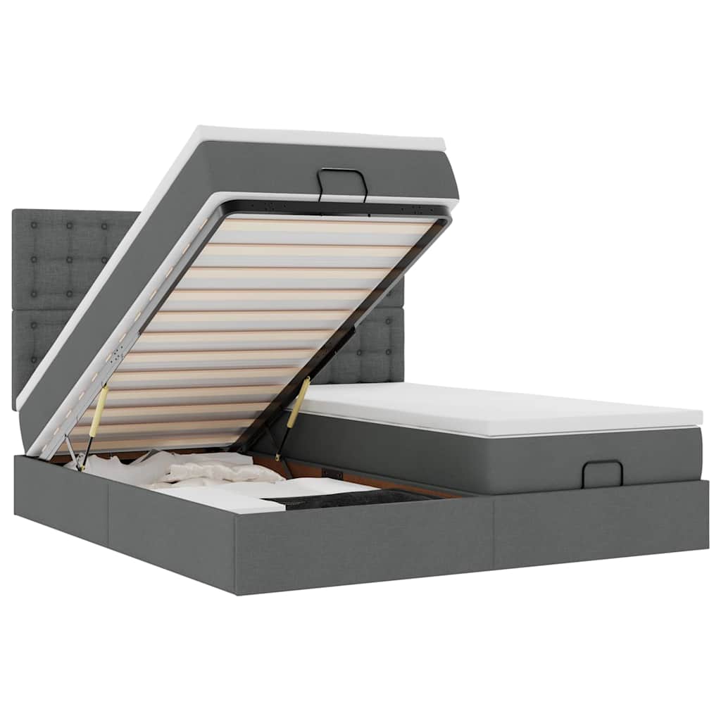 Οθωμανικό κρεβάτι με στρώματα Σκούρο γκρι 200x200cm ύφασμα