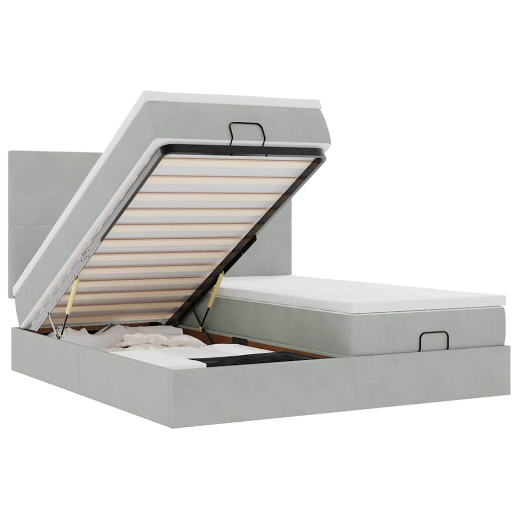 Οθωμανικό κρεβάτι με στρώματα ανοιχτό γκρι 160x200cm Velvet