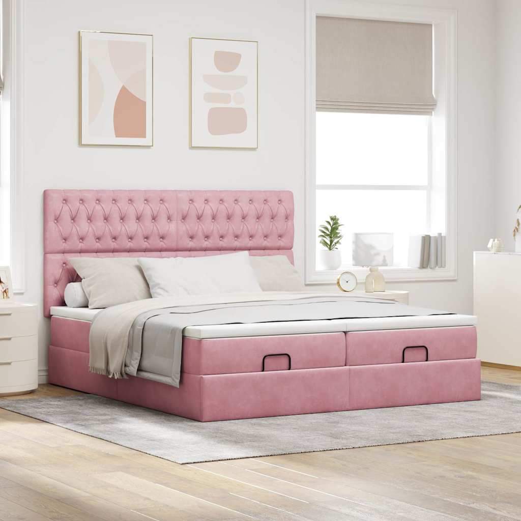 Οθωμανικό κρεβάτι με στρώματα ροζ 160x200cm Velvet - Pakobazaar
