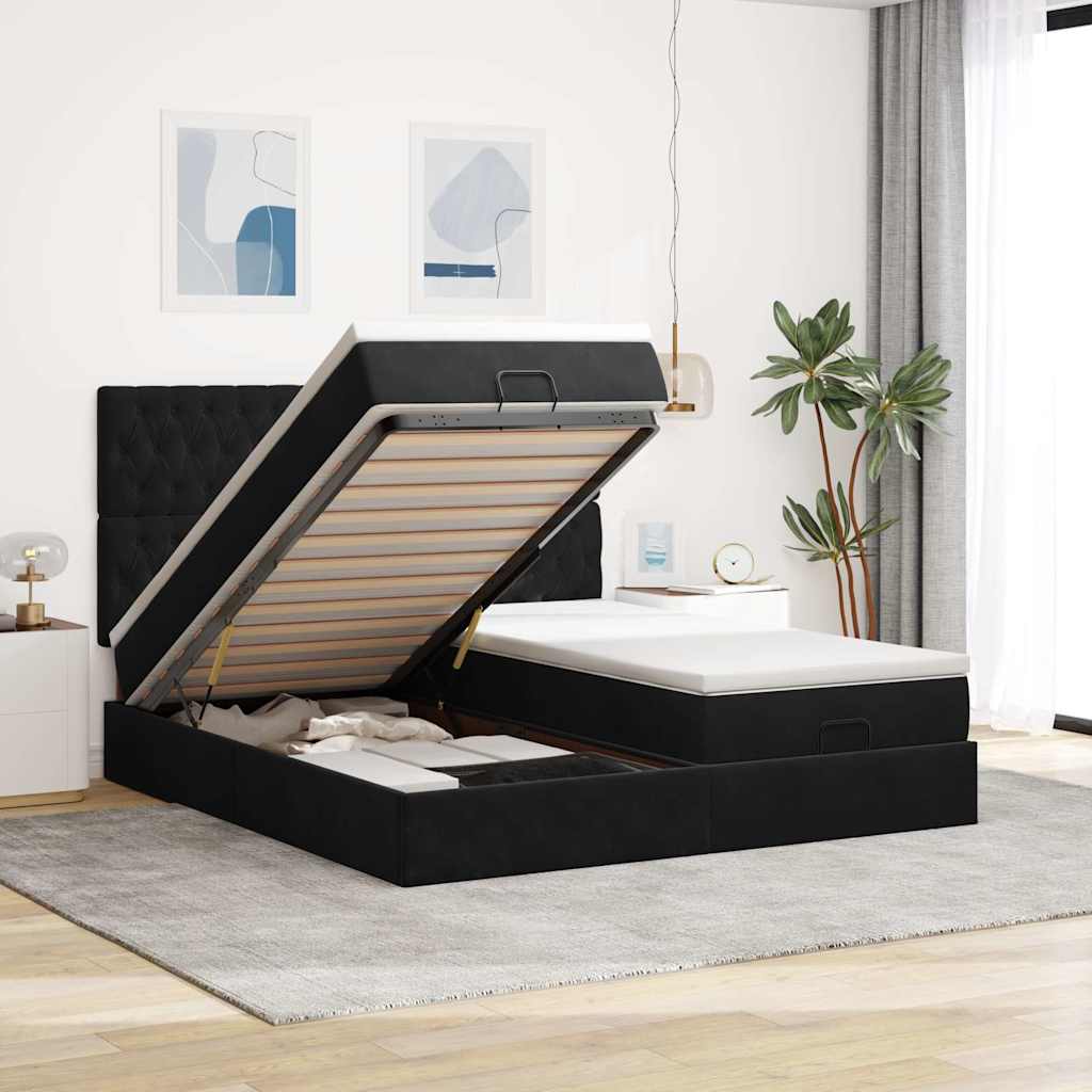 Οθωμανικό κρεβάτι με στρώματα Μαύρο 200x200cm Velvet - Pakobazaar
