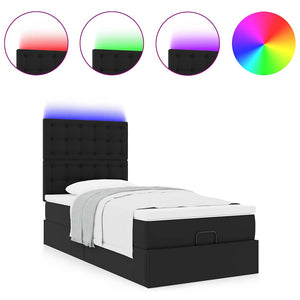 Οθωμανικό κρεβάτι με στρώμα & LEDs Μαύρο Συνθετικό δέρμα