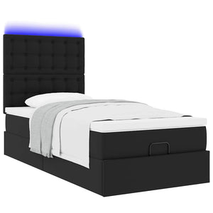 Οθωμανικό κρεβάτι με στρώμα & LEDs Μαύρο Συνθετικό δέρμα