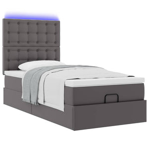 Οθωμανικό κρεβάτι με στρώμα & LEDs Grey 80x200cm Faux Leather