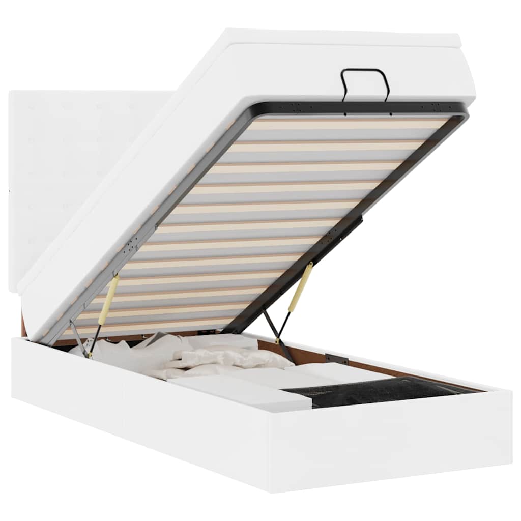 Οθωμανικό κρεβάτι με στρώμα & LEDs Λευκό 90x190cm Faux Leather - Pakobazaar