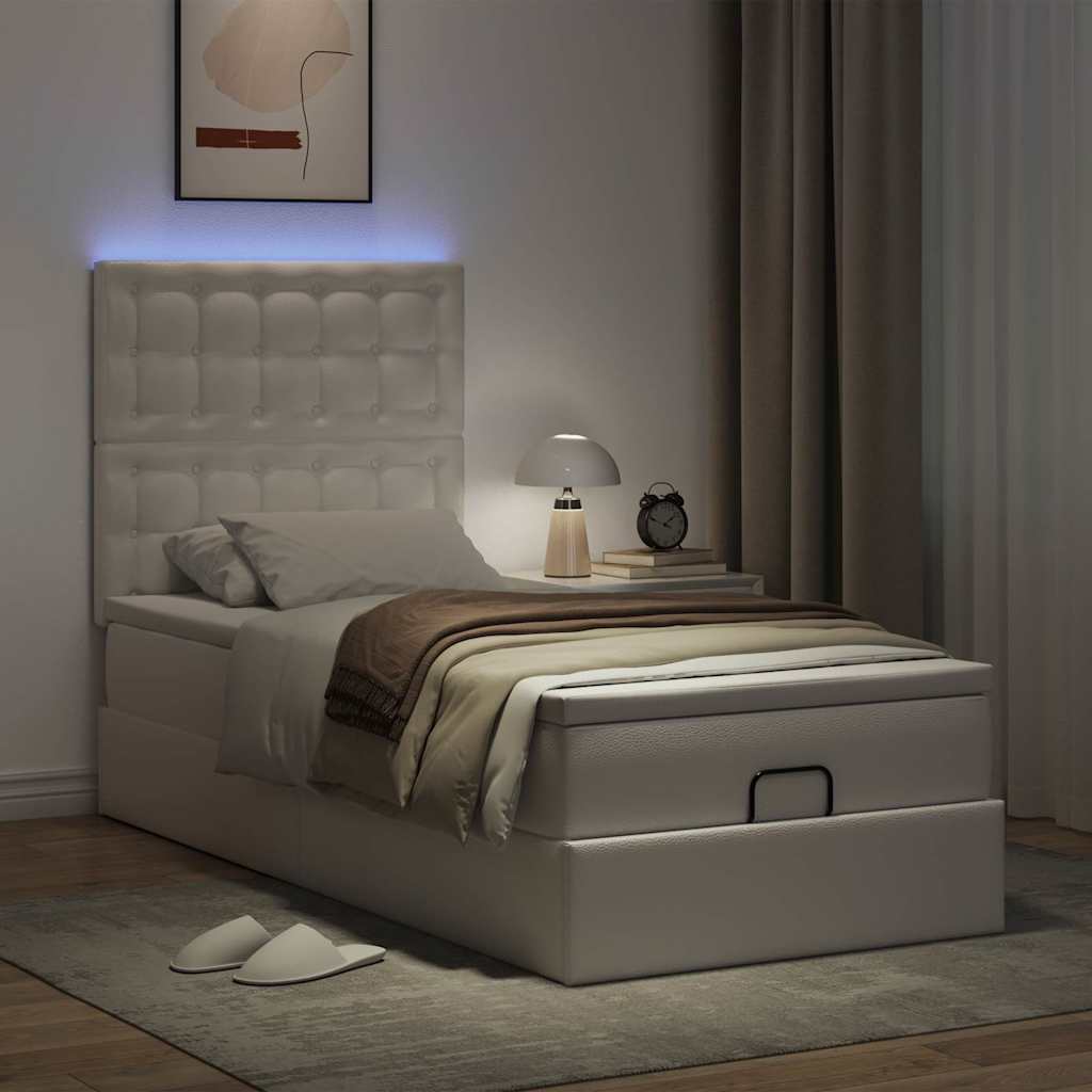 Οθωμανικό κρεβάτι με στρώμα & LEDs Λευκό 90x190cm Faux Leather - Pakobazaar