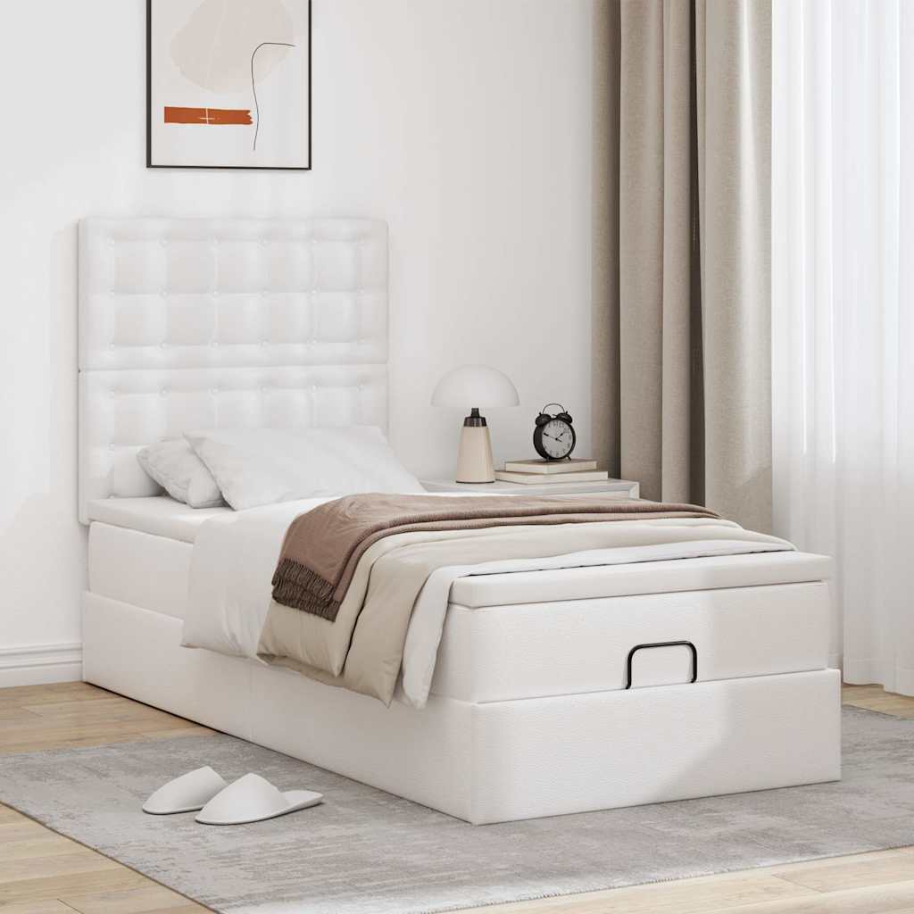 Οθωμανικό κρεβάτι με στρώμα & LEDs Λευκό 90x190cm Faux Leather - Pakobazaar