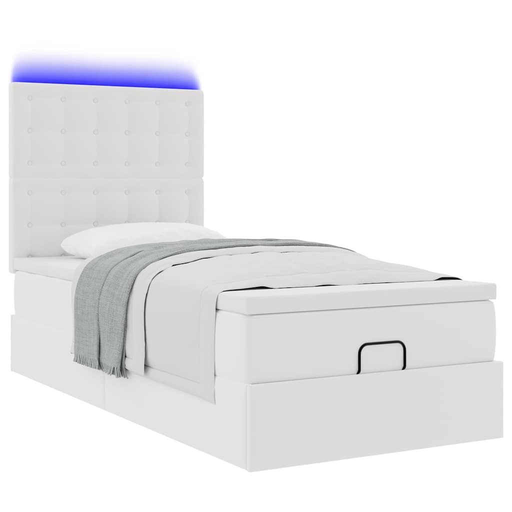 Οθωμανικό κρεβάτι με στρώμα & LEDs Λευκό 90x190cm Faux Leather - Pakobazaar