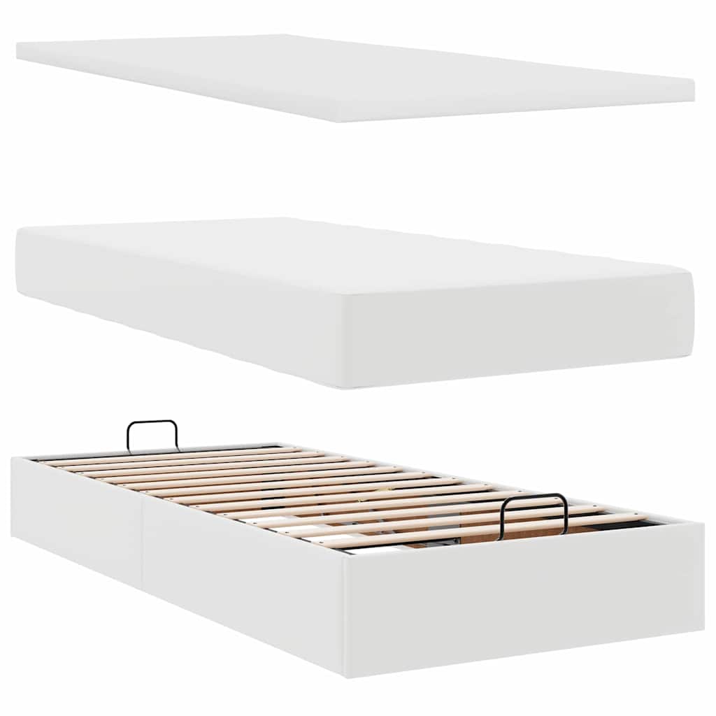 Οθωμανικό κρεβάτι με στρώμα & LEDs Λευκό 90x190cm Faux Leather - Pakobazaar