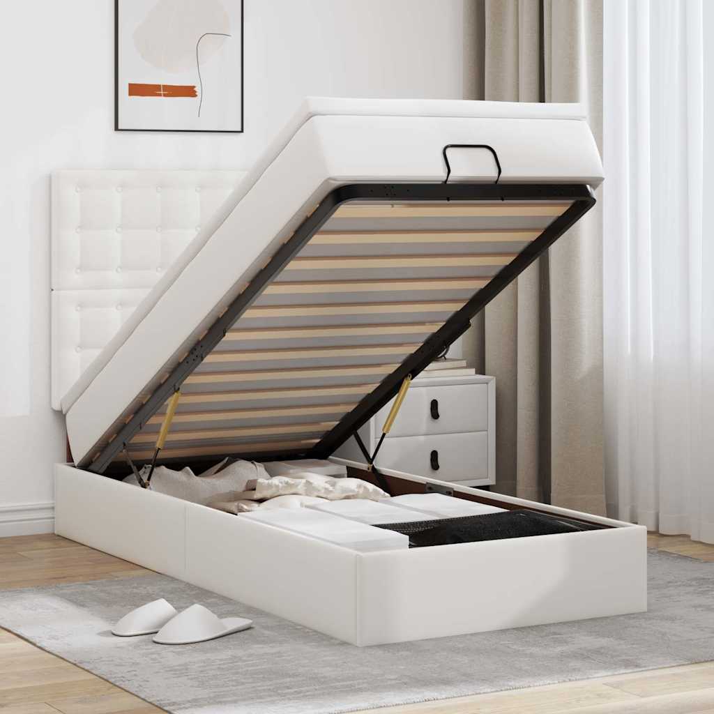 Οθωμανικό κρεβάτι με στρώμα & LEDs Λευκό 90x190cm Faux Leather - Pakobazaar