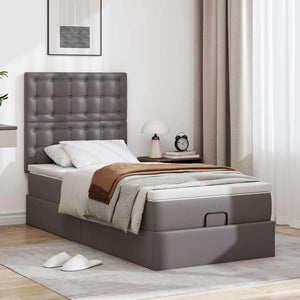 Οθωμανικό κρεβάτι με στρώμα & LEDs Grey 90x190cm Faux Leather - Pakobazaar