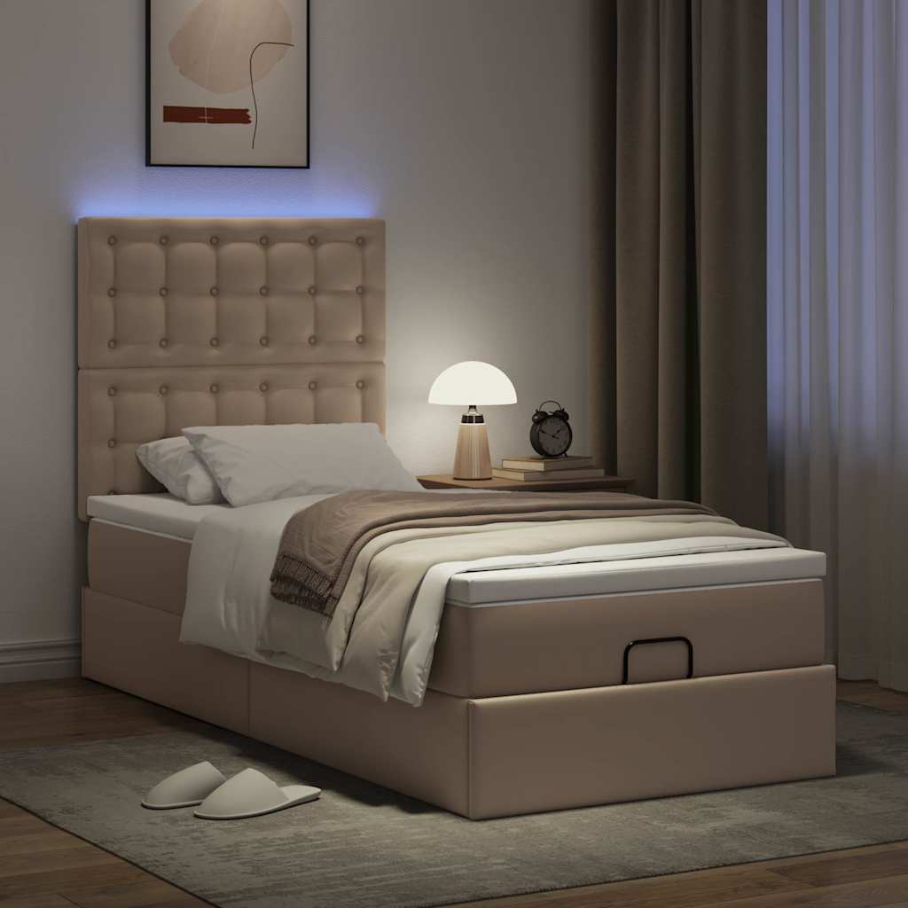 Οθωμανικό κρεβάτι με στρώμα & LEDs Cappucino Faux Leather - Pakobazaar
