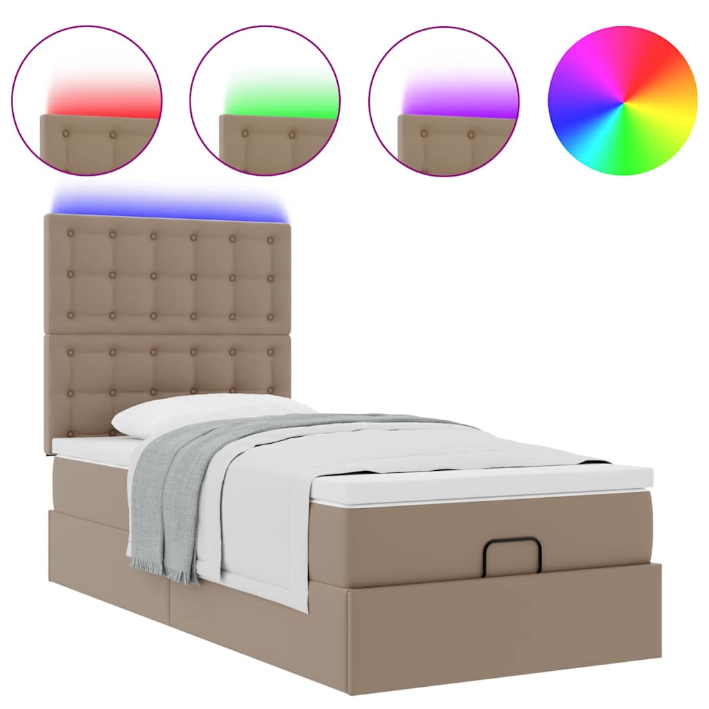 Οθωμανικό κρεβάτι με στρώμα & LEDs Cappucino Faux Leather - Pakobazaar