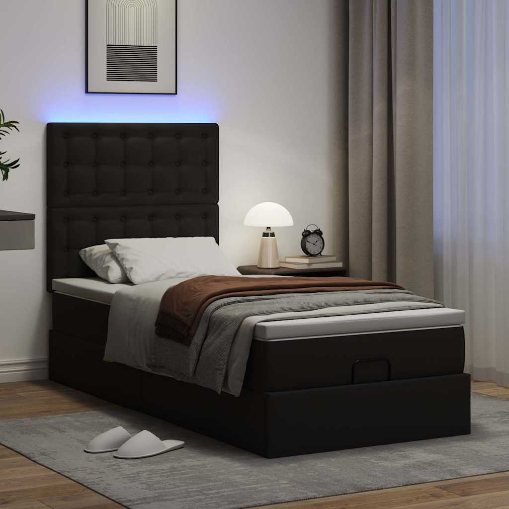 Οθωμανικό κρεβάτι με στρώμα & LEDs Μαύρο 90x200cm Faux Leather - Pakobazaar