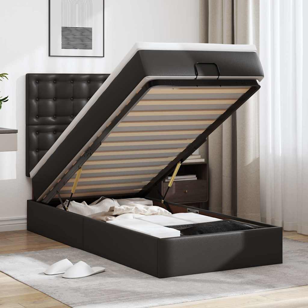 Οθωμανικό κρεβάτι με στρώμα & LEDs Μαύρο 90x200cm Faux Leather - Pakobazaar
