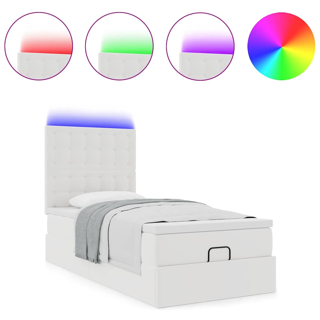 Οθωμανικό κρεβάτι με στρώμα & LEDs Λευκό 90x200cm Faux Leather - Pakobazaar