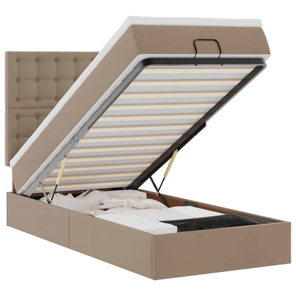 Οθωμανικό κρεβάτι με στρώμα & LEDs Cappucino Faux Leather