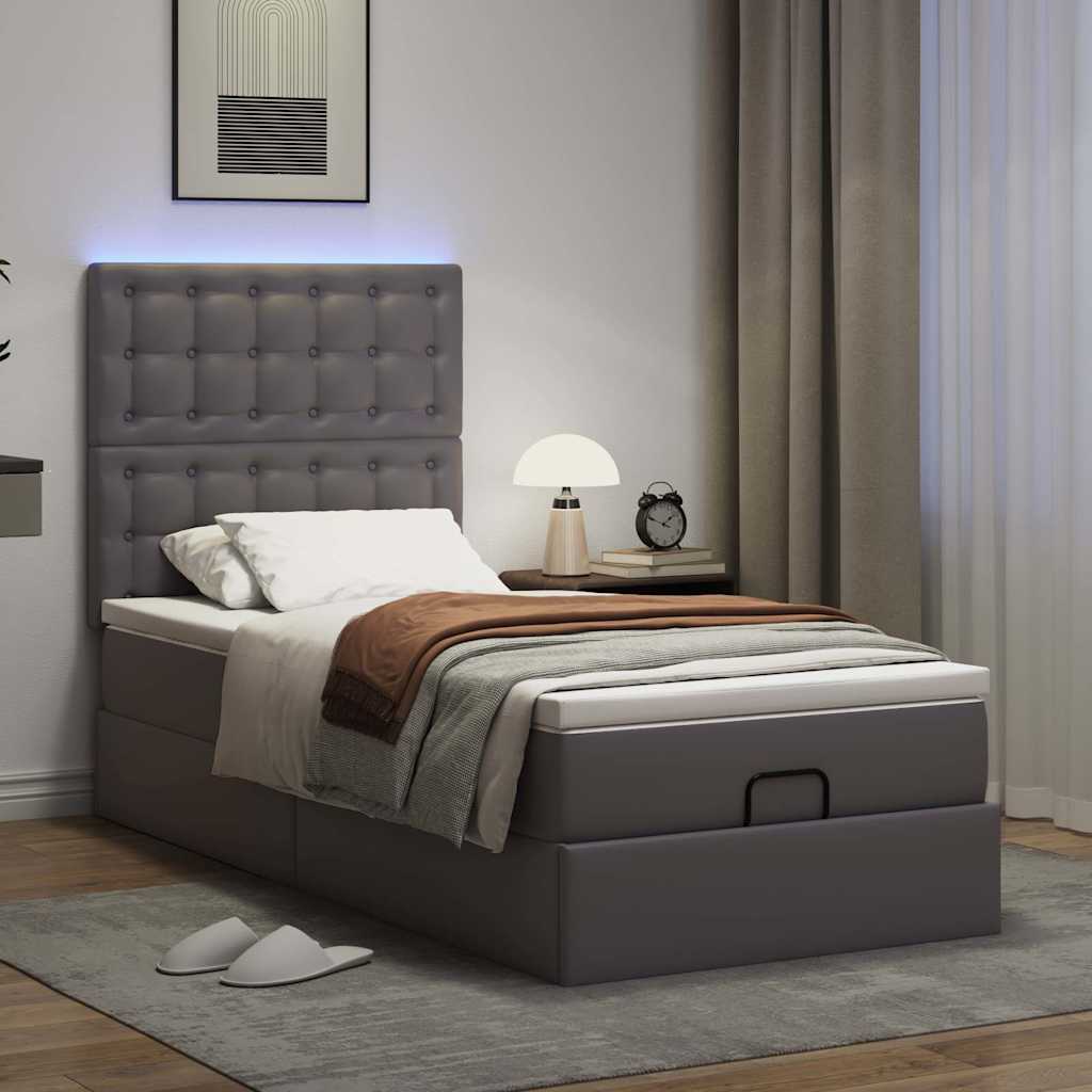 Οθωμανικό κρεβάτι με στρώμα & LEDs Grey 100x200cm Faux Leather - Pakobazaar