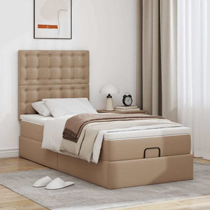 Οθωμανικό κρεβάτι με στρώμα & LEDs Cappucino Faux Leather - Pakobazaar