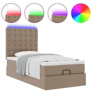 Οθωμανικό κρεβάτι με στρώμα & LEDs Cappucino Faux Leather - Pakobazaar