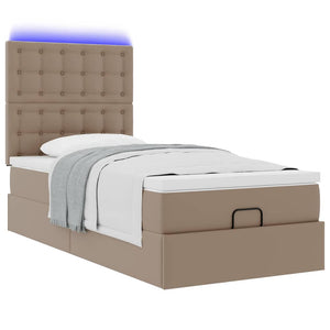Οθωμανικό κρεβάτι με στρώμα & LEDs Cappucino Faux Leather - Pakobazaar