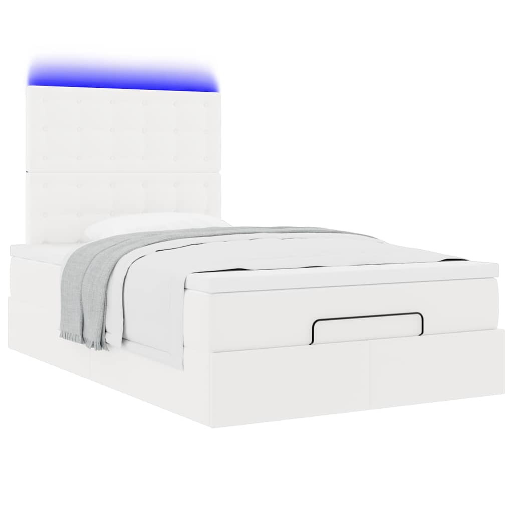 Οθωμανικό κρεβάτι με στρώμα & LEDs Λευκό 120x190cm Faux Leather - Pakobazaar