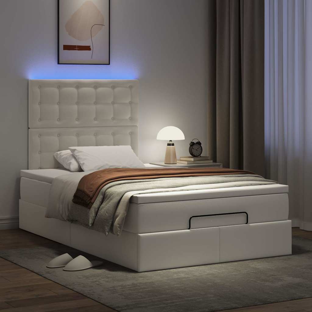 Οθωμανικό κρεβάτι με στρώμα & LEDs Λευκό 120x190cm Faux Leather - Pakobazaar