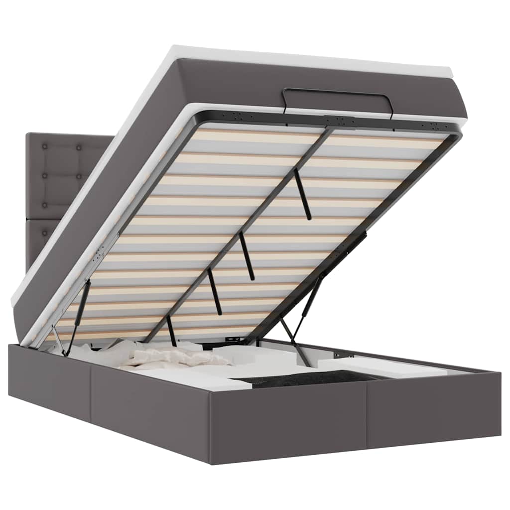 Οθωμανικό κρεβάτι με στρώμα & LEDs Γκρι 120x190cm Faux Leather - Pakobazaar