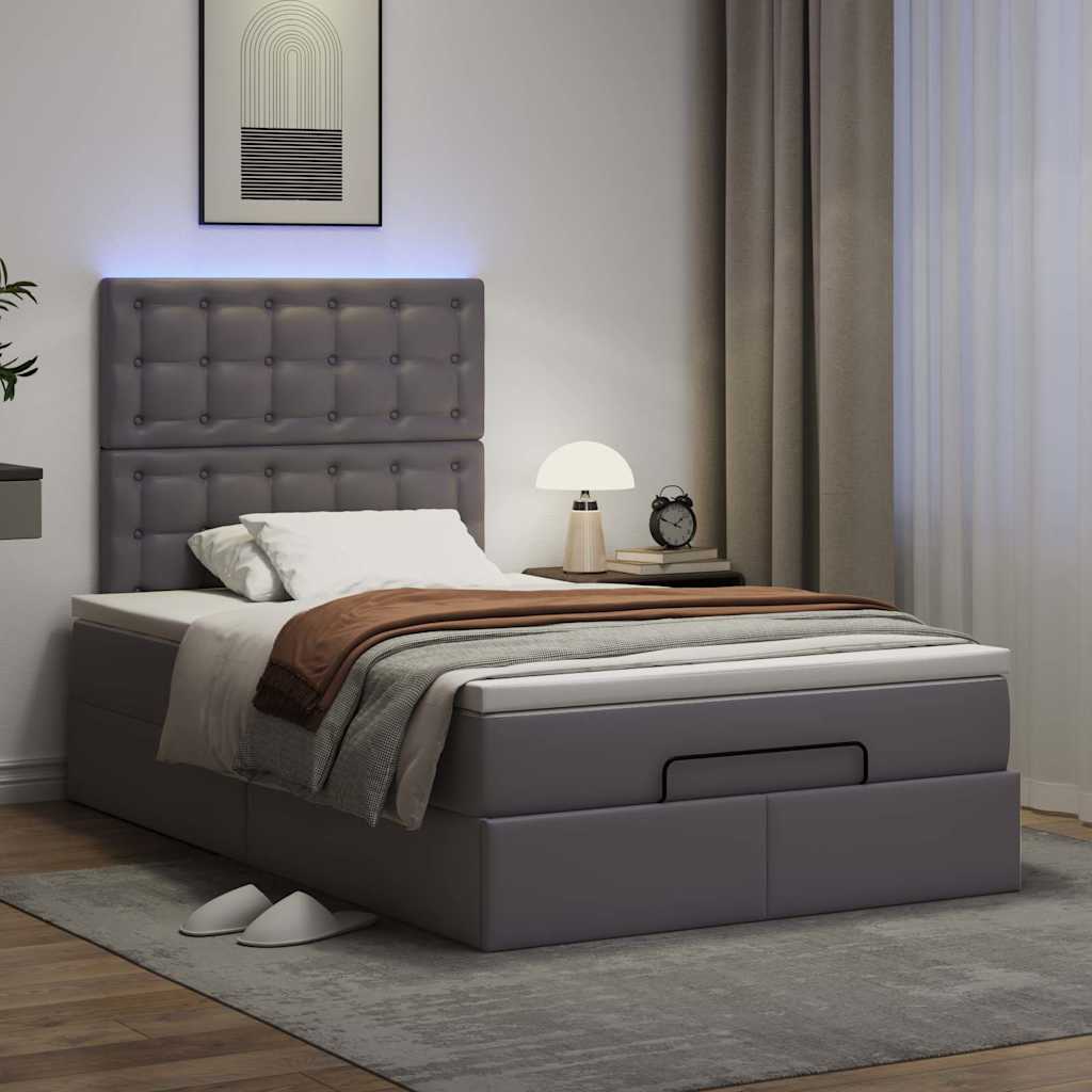 Οθωμανικό κρεβάτι με στρώμα & LEDs Γκρι 120x190cm Faux Leather - Pakobazaar