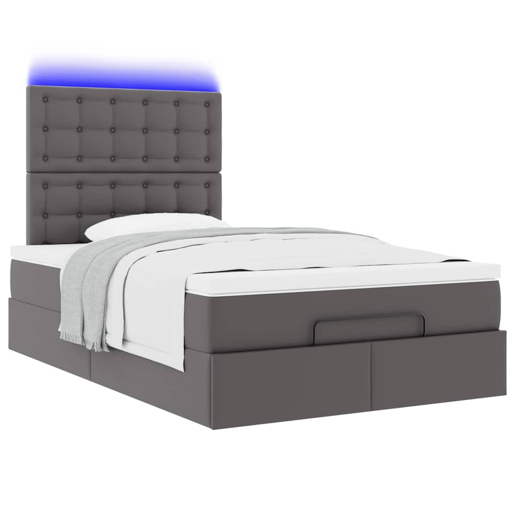 Οθωμανικό κρεβάτι με στρώμα & LEDs Γκρι 120x190cm Faux Leather - Pakobazaar