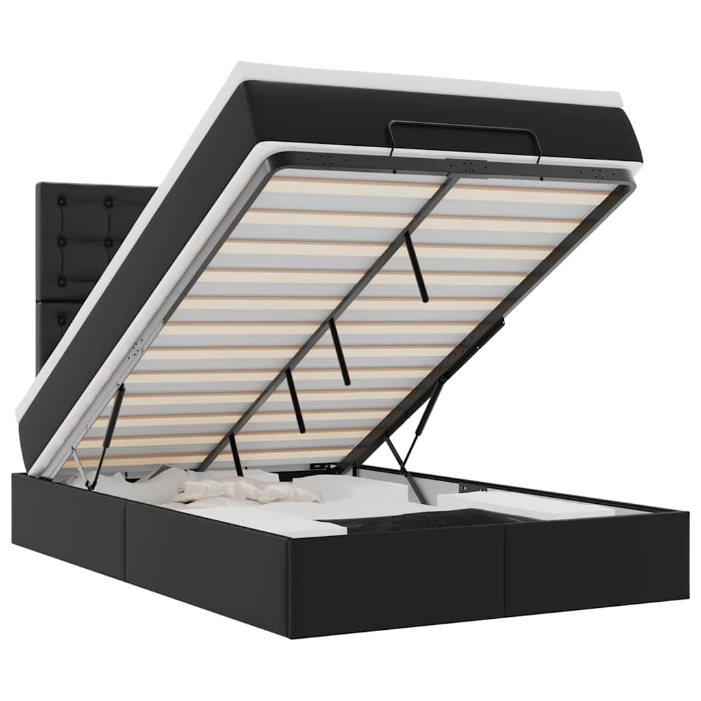 Οθωμανικό κρεβάτι με στρώμα & LEDs Μαύρο 120x200cm Faux Leather - Pakobazaar