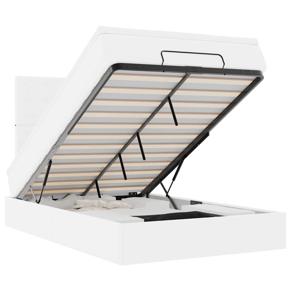Οθωμανικό κρεβάτι με στρώμα & LEDs Λευκό 120x200cm Faux Leather - Pakobazaar
