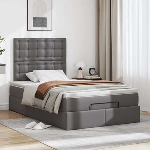 Οθωμανικό κρεβάτι με στρώμα & LEDs Γκρι 120x200cm Faux Leather - Pakobazaar